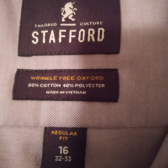 MENS PURPLE STAFFORD DRESS SHIRT REGULAR FIT SIZE 16 32-35 - Picture 3 of 3